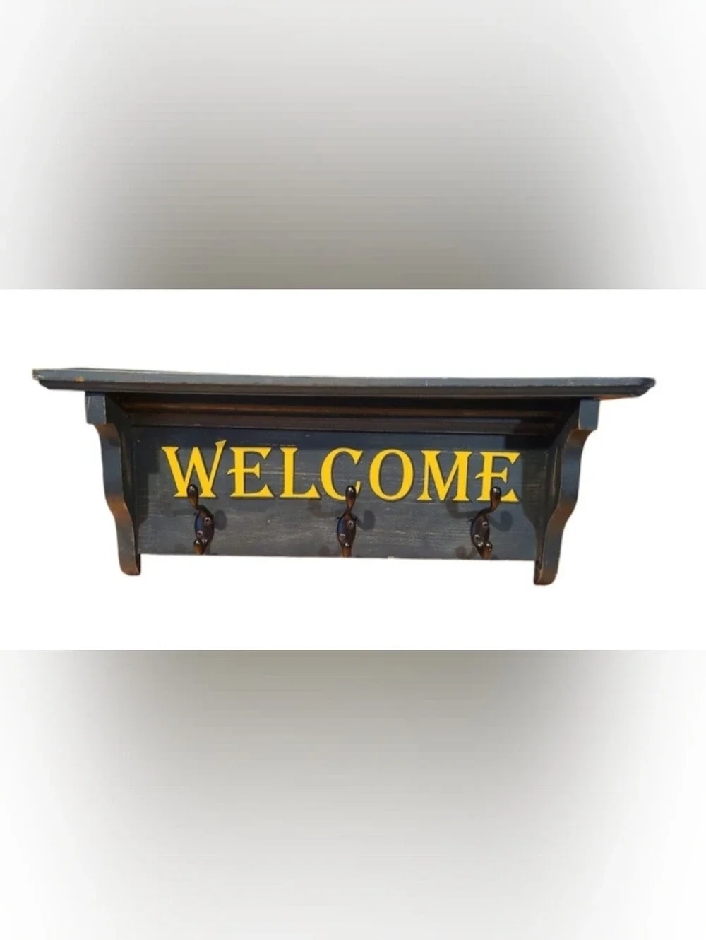Welcome Shelf with Coat Hooks Wall Decor Primative Style/Coat Hooks